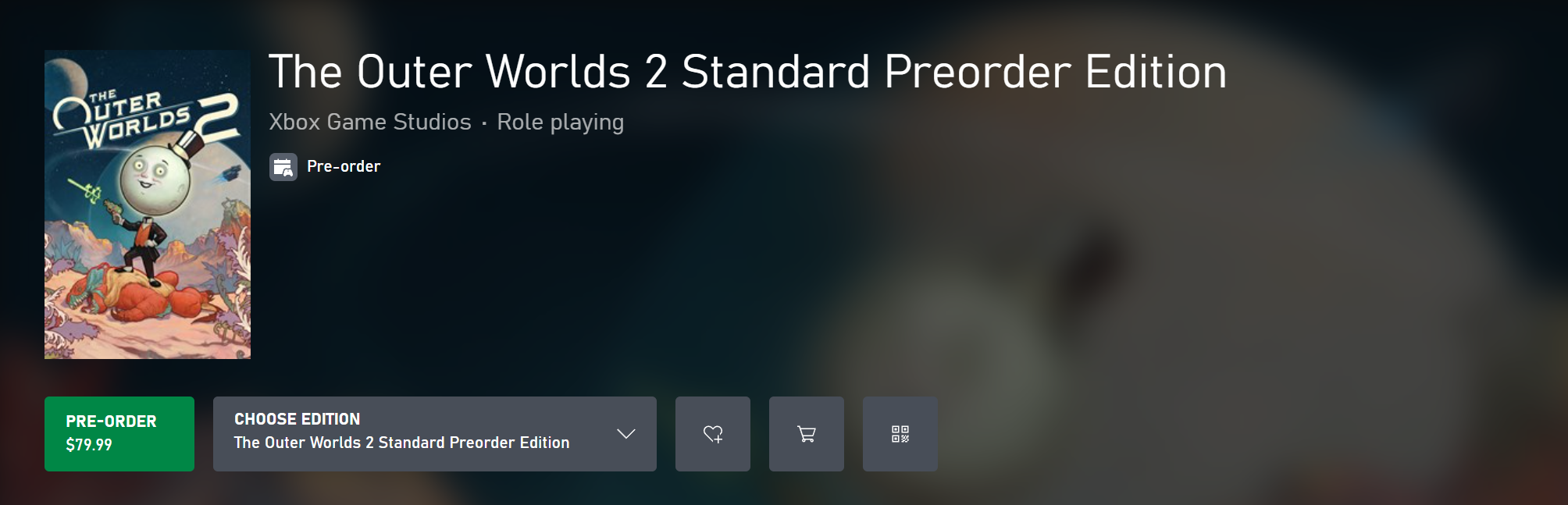 Image de la fiche de précommande de The Outer Worlds 2 sur la boutique US Xbox.